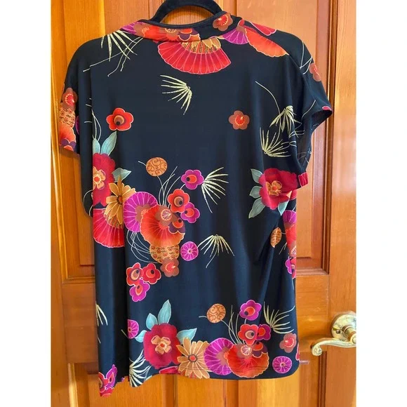 Chico's Travelers Mandarin Wrap Top Floral Asian Print Size 3 (XL) - Picture 6 of 12